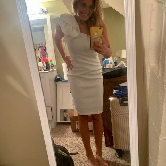 Brand new with tags, little white one shoulder ruffle dress - Picture 2 of 2